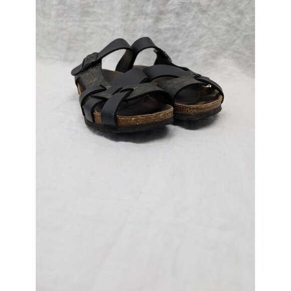 Papillio by Birkenstock size 39 slip on sandals unique straps black and gold SH1 - Picture 3 of 10